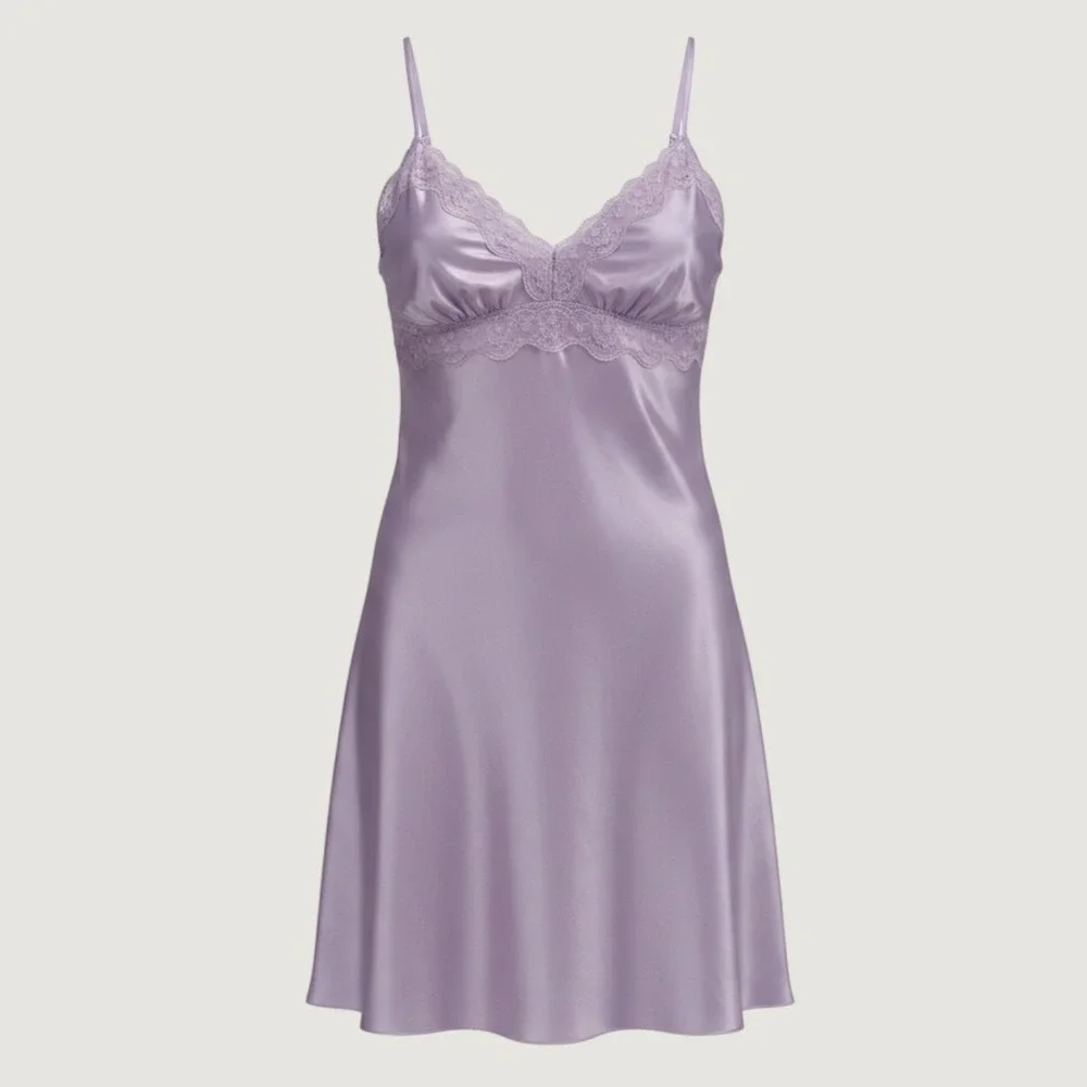 Delicates Satin Lace Chemise Nightgown Women L Purple Sleepwear Coquette Y2K